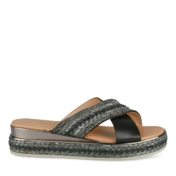 Mules Corde NOIR Femme Motif Tressé A Enfiler