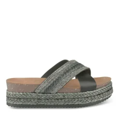 Mules Corde NOIR Femme Motif Paillettes A Enfiler