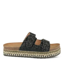 Mules Corde NOIR Femme Motif Paillettes A Enfiler