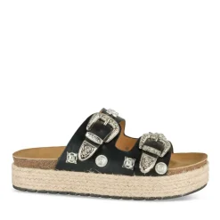 Mules Corde NOIR Femme Motif Clouté A Enfiler