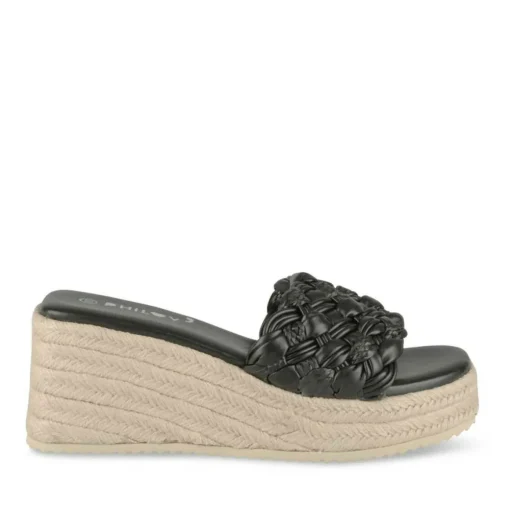 Mules Corde NOIR Femme Motif Tressé A Enfiler