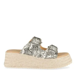 Mules Corde NOIR Femme Motif Fleuri A Enfiler