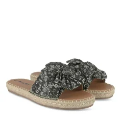 Mules Corde NOIR Femme Motif Fleuri A Enfiler