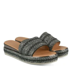 Mules Corde NOIR Femme Motif Tressé A Enfiler