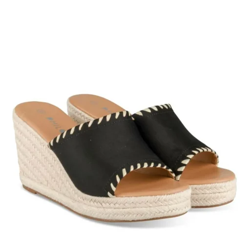 Mules Corde NOIR Femme Motif Uni A Enfiler