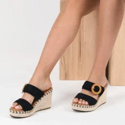 Mules Corde NOIR Femme Motif Uni A Enfiler