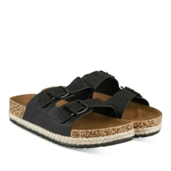 Mules Corde NOIR Femme Motif Paillettes A Enfiler
