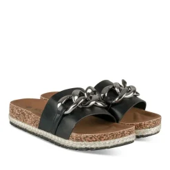 Mules Corde NOIR Femme Motif Chaîne A Enfiler