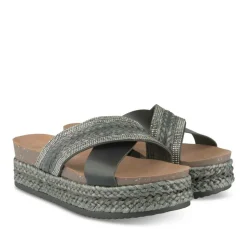 Mules Corde NOIR Femme Motif Paillettes A Enfiler