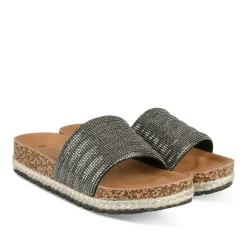Mules Corde NOIR Femme Motif Paillettes A Enfiler
