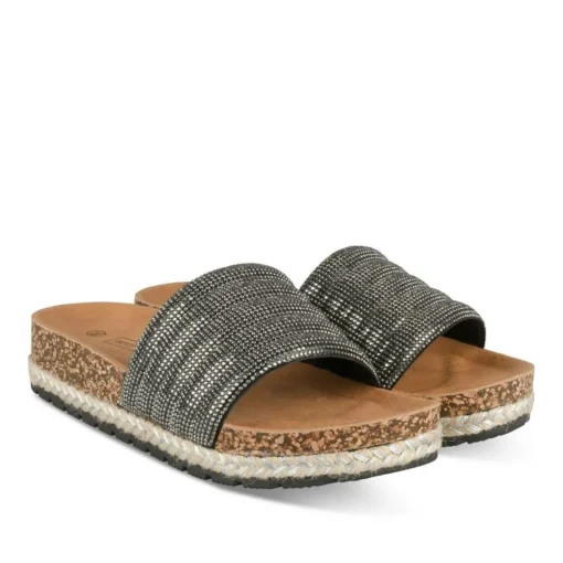 Mules Corde NOIR Femme Motif Paillettes A Enfiler