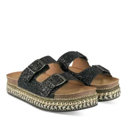 Mules Corde NOIR Femme Motif Paillettes A Enfiler