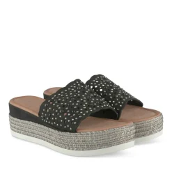 Mules Corde NOIR Femme Motif Paillettes A Enfiler