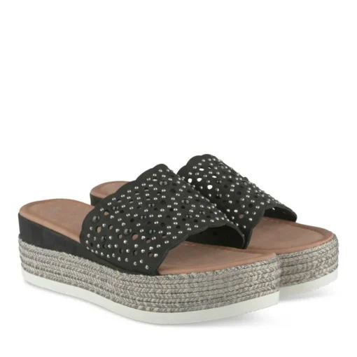 Mules Corde NOIR Femme Motif Paillettes A Enfiler