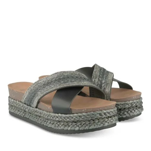Mules Corde NOIR Femme Motif Paillettes A Enfiler