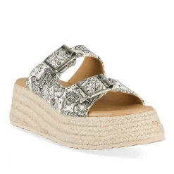 Mules Corde NOIR Femme Motif Fleuri A Enfiler