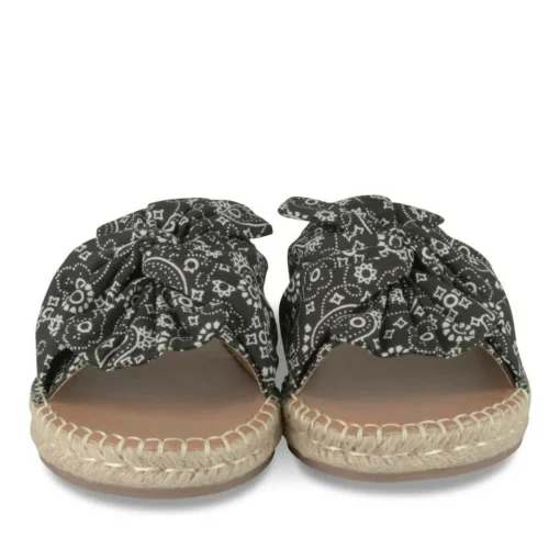 Mules Corde NOIR Femme Motif Fleuri A Enfiler