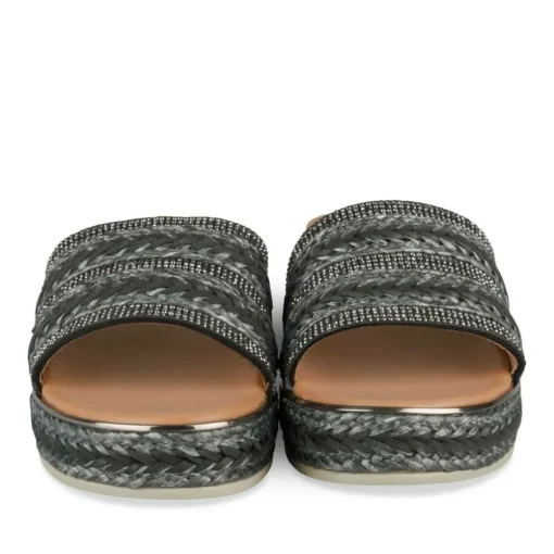 Mules Corde NOIR Femme Motif Tressé A Enfiler