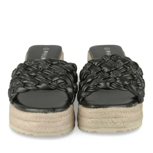 Mules Corde NOIR Femme Motif Tressé A Enfiler
