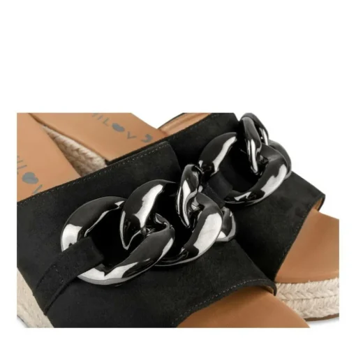 Mules Corde NOIR Femme Motif Chaîne A Enfiler
