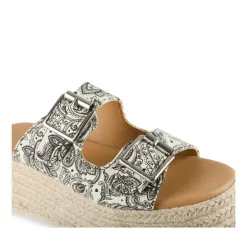 Mules Corde NOIR Femme Motif Fleuri A Enfiler