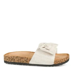 Mules Liège BLANC Femme Motif Rayures A Enfiler