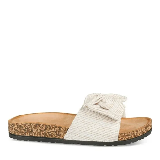 Mules Liège BLANC Femme Motif Rayures A Enfiler