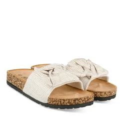 Mules Liège BLANC Femme Motif Rayures A Enfiler
