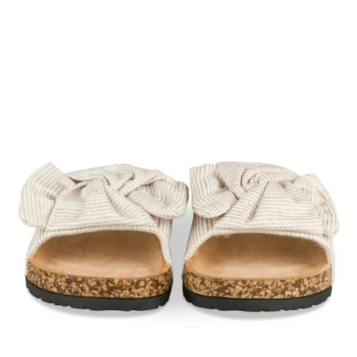 Mules Liège BLANC Femme Motif Rayures A Enfiler