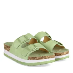 Mules Liège VERT Femme Motif Uni A Enfiler