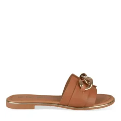 Mules MARRON Femme Motif Chaîne A Enfiler