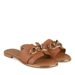 Mules MARRON Femme Motif Chaîne A Enfiler