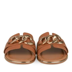 Mules MARRON Femme Motif Chaîne A Enfiler