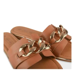 Mules MARRON Femme Motif Chaîne A Enfiler