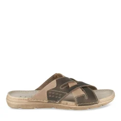 Mules MARRON Homme CUIR Motif Uni A Enfiler