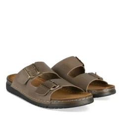 Mules MARRON Homme CUIR Motif Uni A Enfiler