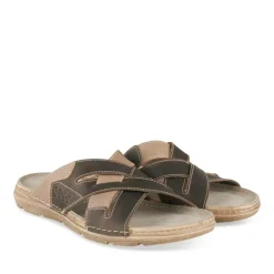 Mules MARRON Homme CUIR Motif Uni A Enfiler