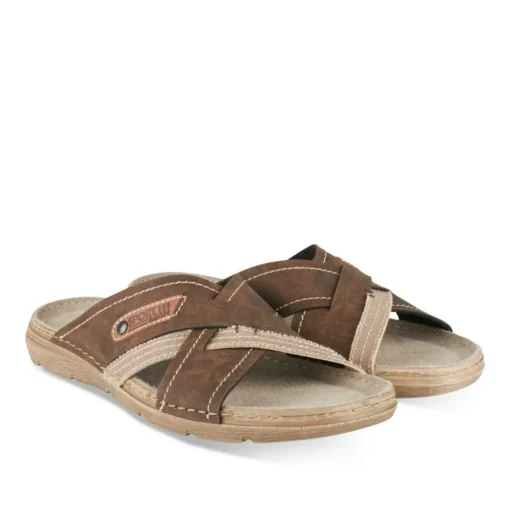 Mules MARRON Homme Motif Uni A Enfiler