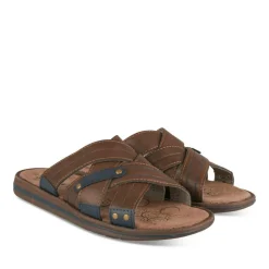 Mules MARRON Homme Motif Uni A Enfiler