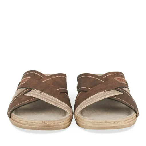 Mules MARRON Homme Motif Uni A Enfiler