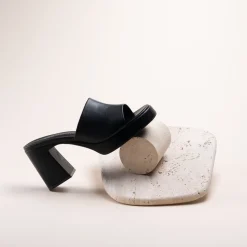 Mules NOIR Femme CUIR Motif Uni A Enfiler