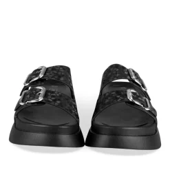 Mules NOIR Femme Motif Animal A Enfiler