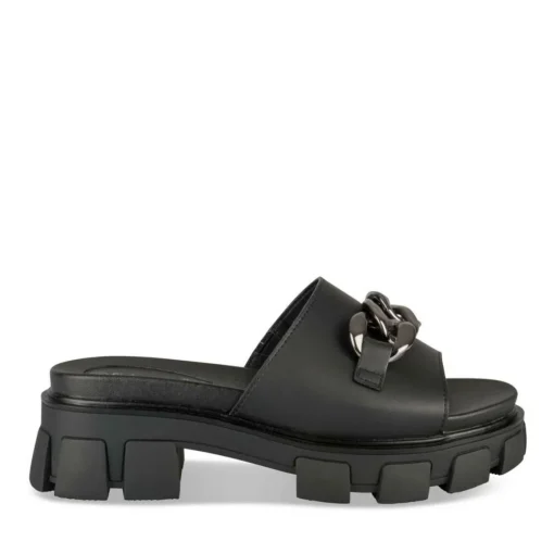 Mules NOIR Femme Motif Chaîne A Enfiler