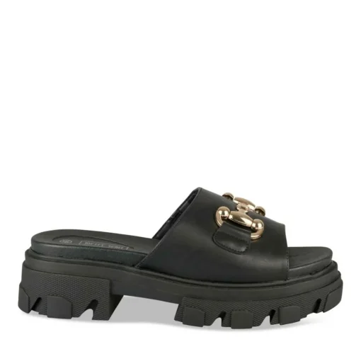 Mules NOIR Femme Motif Chaîne A Enfiler
