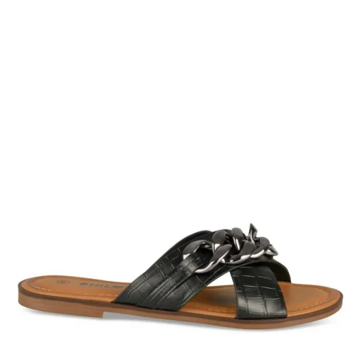 Mules NOIR Femme Motif Chaîne A Enfiler