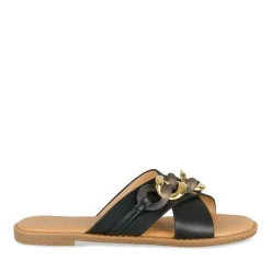 Mules NOIR Femme Motif Chaîne A Enfiler