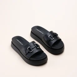 Mules NOIR Femme Motif Chaîne A Enfiler
