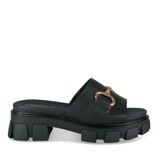 Mules NOIR Femme Motif Chaîne A Enfiler