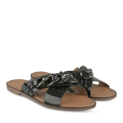 Mules NOIR Femme Motif Chaîne A Enfiler