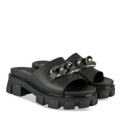 Mules NOIR Femme Motif Chaîne A Enfiler